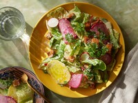 bills caesar salad, radish, yellow beetroot  and sourdough croutons