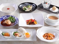 ＜美麗茶膳／ランチ＞前菜、炒め、中国粥＋デザート2種など全8品＋スパークリングワイン含むワンドリンク