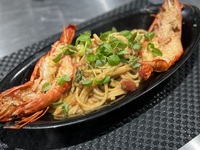 [Cooked] Penne with grilled shrimp in tomato cream sauce