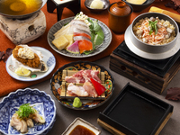 個室で旬食材食べつくし！《紅葉コース》『燈花のよだれ鶏』『信州サーモンと湯葉の柚子おろし黄金出汁小鍋』＆『日南もち豚/大山鶏の鉄板焼き』＆『焼栗と秋茸の釜飯』