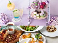 [Lunch & Afternoon] "Falling in Love with the Rain" Hydrangea Afternoon Tea with Sweets! 8 dishes in 5 plates, including Grilled Beef Skirt Steak & Chicken Thigh Churrasco with Cheese Risotto.
