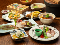 期間限定！3時間飲み放題夏　【〜彩(いろどり)コース〜】豚の角煮や富嶽白鶏の柚子胡椒焼き、久慈タコと枝豆の羽釜ごはんなど全7皿