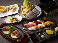 "Enjoy the best of Japan's ingredients gathered in Tsukiji" King crab, A5 Wagyu beef, and 10 sushi pieces, 14 dishes, 12,000 yen (excluding tax)