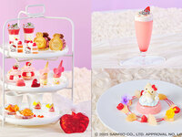土日祝【ステッカー＋ホイップカラーストロベリー＋ハローキティのピーチメルバ付】ハローキティ プリンセスアフタヌーンティー ★オリジナルステッカー付