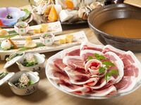 【個室プラン】【天然猪&月輪熊しゃぶしゃぶ会席（極）】最上級猪ロース肉×ツキノワグマ+キジ炭火焼き