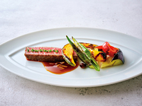 Grilled Wagyu beef loin with seasonal vegetables