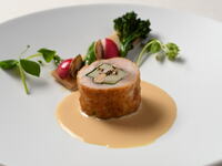 Tokyo bamboo shoots and Oyama chicken ballotine with foie gras and supreme sauce