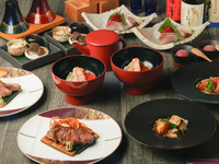 Guaranteed private room for welcoming/farewell parties [Luxury Kaiseki] Specially selected Wagyu beef steak and seafood chirashizushi ★ Welcome/farewell special gift: Dessert with message & sparkling wine label personalization service