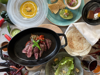 【Primera　平日ランチ限定割引】2名様でUSハラミステーキ250gの付いた全６品の贅沢コース　乾杯酒付き