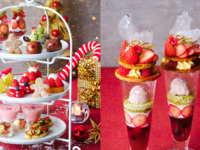 【平日】2時間カフェフリー　苺づくしのクリスマスフェスティブアフタヌーンティーと苺パフェのスイーツセット