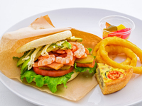 “Shrimp & Smoked Salmon Muffin Sandwich”