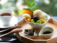 Fruit Anmitsu / sweet potato,candied chestnuts,roasted green tea agar jelly ＋ roasted green tea  (90-min. seating)