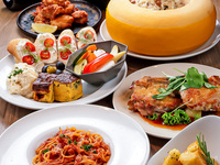 Casual Value: 11 hearty dishes including cheese risotto, pasta, and grilled young chicken — ¥4,200 (includes all-you-can-drink)