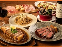 【肉好き必見！！豚×牛のWメインプラン】特別な日の夜に◎国産和牛のローストビーフ等当店自慢の料理を贅沢に全11品『3時間飲み放題付』　6,500円