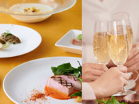 《～10/31までスペシャルセール》11時入店でお得に！乾杯スパークリングワイン付き＊深谷ネギのパイ包みスープやサーモンポワレ、メインに国産豚ローストか国産牛ロースのロティ、ロッシーニを選べるランチ全5品-SHIKITEI-