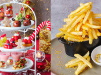 〈カフェ〉苺づくしのクリスマスフェスティブアフタヌーンティー+苺のミルフィーユパフェ＋トリュフポテトフライ(土日祝)