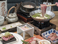 [Yellowtail Shabu-Shabu Lunch] "Yellowtail and Hokkaido Scallop Golden Stock Shabu-Shabu Small Pot" "Japanese Black Beef Sushi & Stone-Grilled Steak" "Snow Crab Hitsumabushi" Weekday Special Price: 2,600 yen
