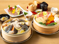 歓送迎会におすすめ、シェアして楽しく！季節の食材を頂く蒸籠蒸しコース　120分飲み放題付き
