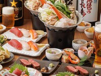 【旬と贅沢】カニとクエの小鍋に和牛ステーキ、お造りにお寿司も付いた全13品の当店最上級プラン