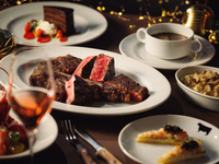 【ペアシート確約】乾杯シャンパーニュフィリポナロゼ付き骨付き赤城牛ポーターハウスを含む全6皿 本場NYステーキハウスのXmasスペシャルディナー 