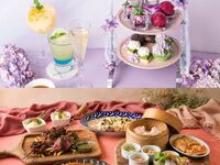 【ディナー☆アフタヌーン】"雨に恋する"紫陽花アフタヌーンティースイーツ付き！『牛ハラミのグリル＆鶏もも肉のシュラスコ×チーズリゾット』など8品5皿