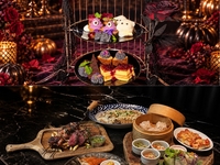 【Dinner☆Afternoon】 “BLACK ROSE HALLOWEEN” includes afternoon tea sweets! 8 dishes served in 5 courses, such as “Grilled beef short rib & chicken shashlik with cheese risotto”.
