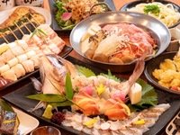 焼鳥、鯛のお造り、和牛のすき焼きの入った贅沢コース