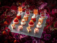 Strawberry Afternoon tea with glass champagne