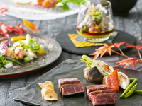 【椿】乾杯こぼれスパークリングワイン付き前菜＋オマール海老と鮮魚＆精選国産牛フィレ・ロースの食べ比べランチ（土日祝）