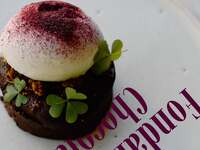 Melting chocolate fondant with lavender ice cream