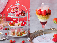 ★週末スペシャルセール！500円OFF★【土日祝】真っ赤な苺づくしのアフタヌーンティーと苺のご褒美パフェ《ミニサイズ》のスイーツセット