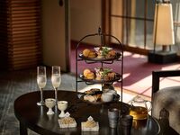 【平日：季節のアフタヌーンティー】九州各地の煎茶やロンネフェルトの紅茶、季節の和菓子やフルーツタルト他