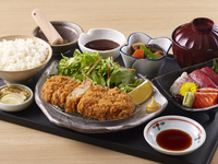 Pork cutlet and sashimi set meal