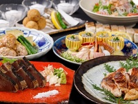 3,4,5月　土佐の地酒飲み放題　名物かつをの藁焼き塩たたき×鶏もも肉の藁焼き【鳴子コース】