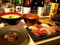 【飲み放題付き】鮨響おまかせコース全15品（本格魚介出汁ラーメン食べ放題付き）】