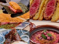 Summer's [Ebisu Ushimitsu Premium Course] includes "Wagyu Beef and Sea Urchin Yukhoe Dog - Finished Right Before Your Eyes," "Selected Fillet Beef Spicy Brioche Cutlet Sandwich," and "Selected Wagyu Beef Fillet and Sirloin Clay Pot Rice - Hitsumabushi."