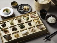 [Breakfast Set] A Japanese breakfast set featuring a tasting of carefully selected white rice varieties and local and seasonal ingredients, served with chawanmushi (steamed egg custard).