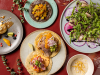 【Dinner】 Dinner Set: A menu featuring popular guacamole and tacos, with a choice of main dish + all-you-can-drink option