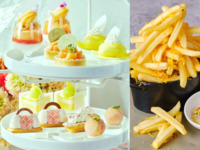 【★土日祝：学生におすすめ！スパークリングワイン付★】◇スイーツ7種とポテトフライ付き◇桃とメロンづくしのバカンス・アフタヌーンティー（2時間 6/24～）