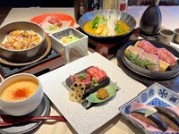 In September and October, Toka Omakase Course: “Shabu-shabu with autumn trout and Wagyu beef topped with uni” and “Steamed rice cooked in a hibachi with Wagyu beef and matsutake mushrooms, served alongside a double main course featuring domestic beef and premium bluefin tuna.” Price: 6,500 yen (tax included).